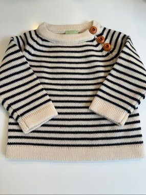 Fub 100% Wool Striped Baby Sweater with Button Shoulder